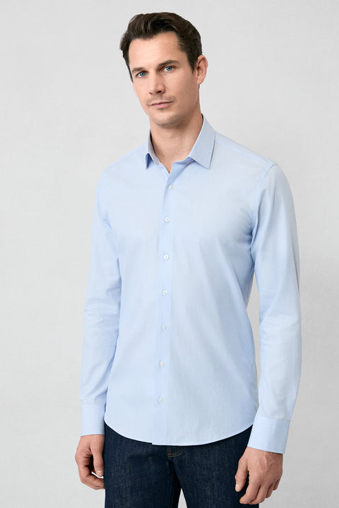 Mavi Uzun Kol Slim Fit Dar Kesim Pamuk Klasik Çizgili Gömlek