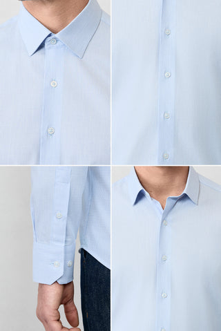  Mavi Uzun Kol Slim Fit Dar Kesim Pamuk Klasik Çizgili Gömlek