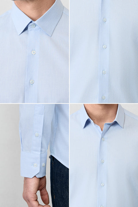 Mavi Uzun Kol Slim Fit Dar Kesim Pamuk Klasik Çizgili Gömlek