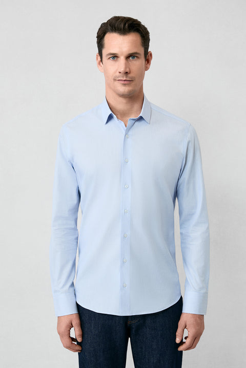 Mavi Uzun Kol Slim Fit Dar Kesim Pamuk Klasik Çizgili Gömlek