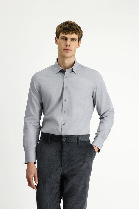 Açık Füme Uzun Kol Slim Fit Dar Kesim Desenli Pamuk Gömlek