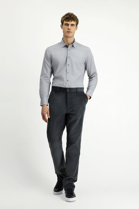 Açık Füme Uzun Kol Slim Fit Dar Kesim Desenli Pamuk Gömlek