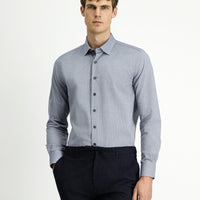 Açık Lacivert Uzun Kol Slim Fit Dar Kesim Desenli Pamuk Gömlek