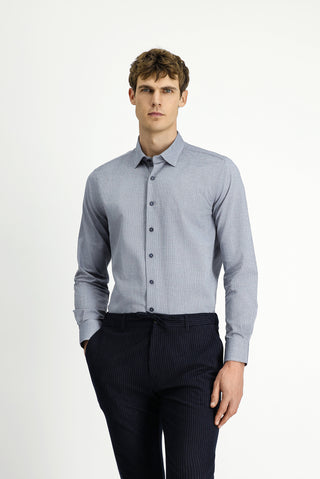  Açık Lacivert Uzun Kol Slim Fit Dar Kesim Desenli Pamuk Gömlek