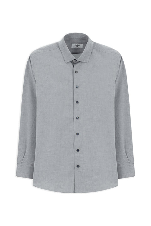 Açık Lacivert Uzun Kol Slim Fit Dar Kesim Desenli Pamuk Gömlek
