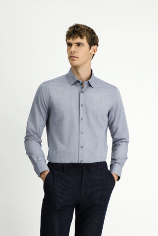  Açık Lacivert Uzun Kol Slim Fit Dar Kesim Desenli Pamuk Gömlek