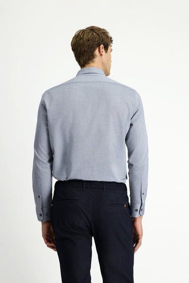 Açık Lacivert Uzun Kol Slim Fit Dar Kesim Desenli Pamuk Gömlek