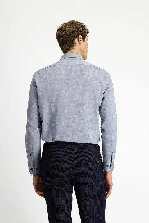 Açık Lacivert Uzun Kol Slim Fit Dar Kesim Desenli Pamuk Gömlek