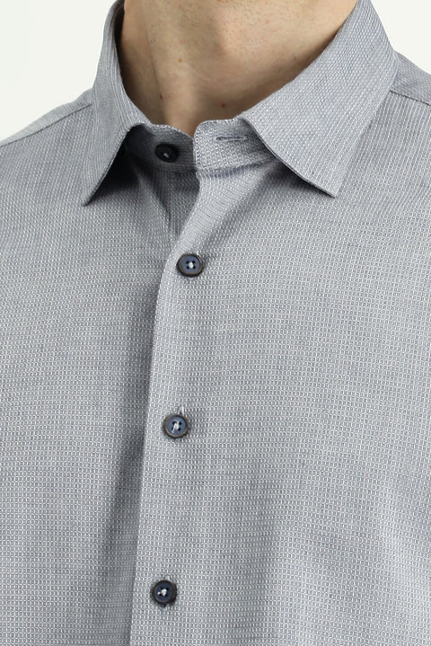 Açık Lacivert Uzun Kol Slim Fit Dar Kesim Desenli Pamuk Gömlek