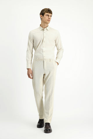  Kırık Beyaz Uzun Kol Slim Fit Dar Kesim Desenli Pamuk Gömlek