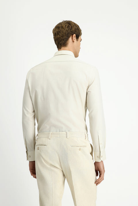 Kırık Beyaz Uzun Kol Slim Fit Dar Kesim Desenli Pamuk Gömlek