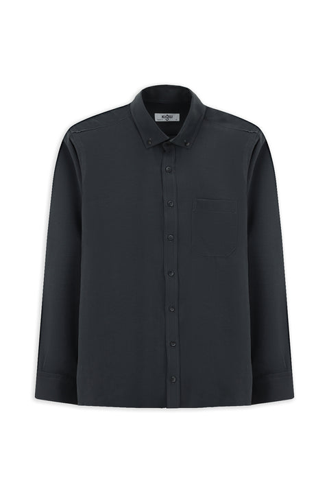 Orta Füme Uzun Kol Regular Fit Düğmeli Yaka Cepli Modal Karışımlı Gömlek