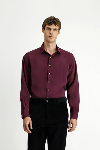  ?arap Bordo Uzun Kol Oversize Ekstra Rahat Kesim Modal Kar???ml? Spor Gömlek-Ki??l?