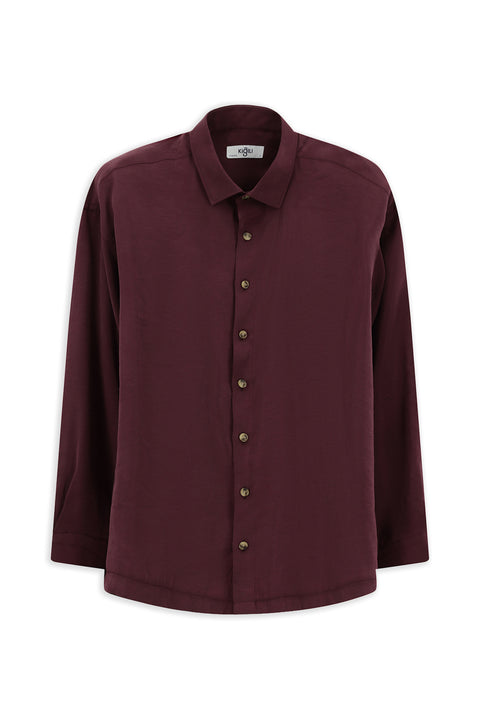 Wine Burgundy Long Sleeve Oversize Extra Relaxed Fit Modal Blend Sport Shirt