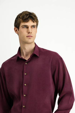  ?arap Bordo Uzun Kol Oversize Ekstra Rahat Kesim Modal Kar???ml? Spor Gömlek-Ki??l?