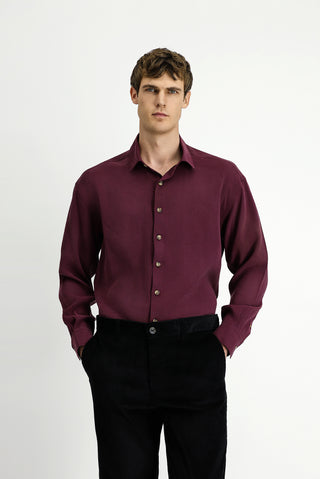  ?arap Bordo Uzun Kol Oversize Ekstra Rahat Kesim Modal Kar???ml? Spor Gömlek-Ki??l?