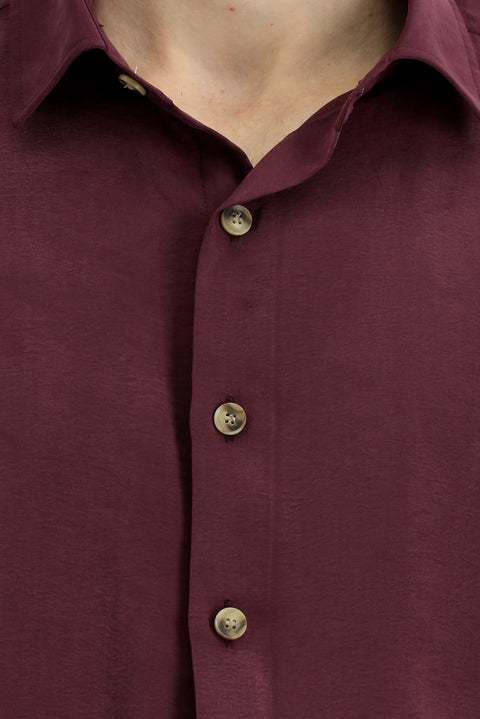 Şarap Bordo Uzun Kol Oversize Ekstra Rahat Kesim Modal Karışımlı Spor Gömlek