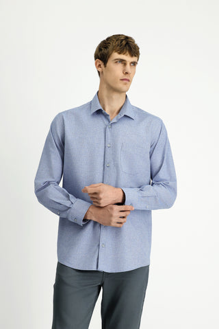  Mavi Uzun Kol Regular Fit Desenli Pamuklu Oduncu Gömlek