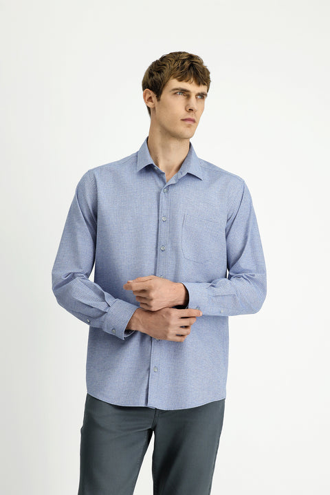 Mavi Uzun Kol Regular Fit Desenli Pamuklu Oduncu Gömlek