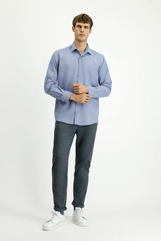  Mavi Uzun Kol Regular Fit Desenli Pamuklu Oduncu Gömlek