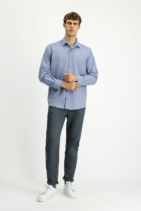 Mavi Uzun Kol Regular Fit Desenli Pamuklu Oduncu Gömlek