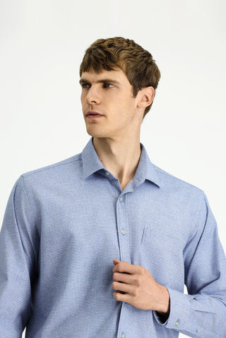  Mavi Uzun Kol Regular Fit Desenli Pamuklu Oduncu Gömlek