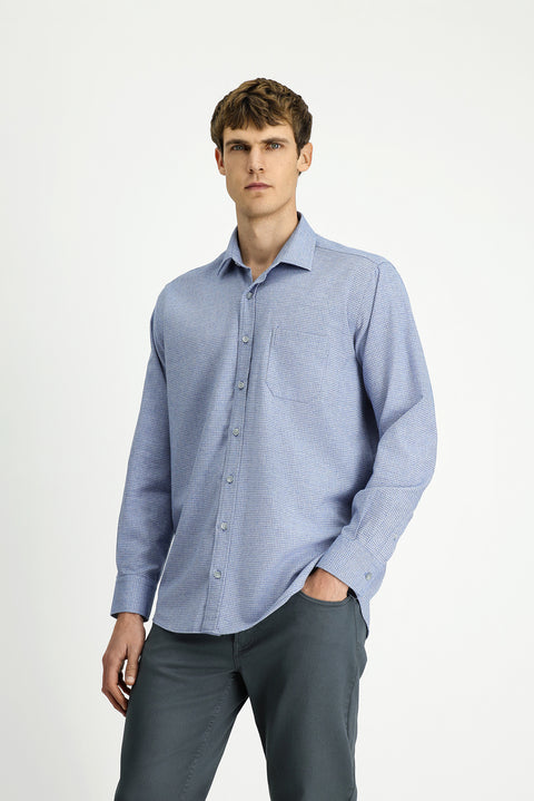 Mavi Uzun Kol Regular Fit Desenli Pamuklu Oduncu Gömlek