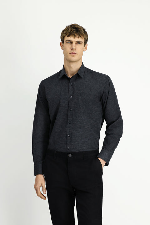 Koyu Antrasit Uzun Kol Regular Fit Desenli Pamuklu Oduncu Gömlek