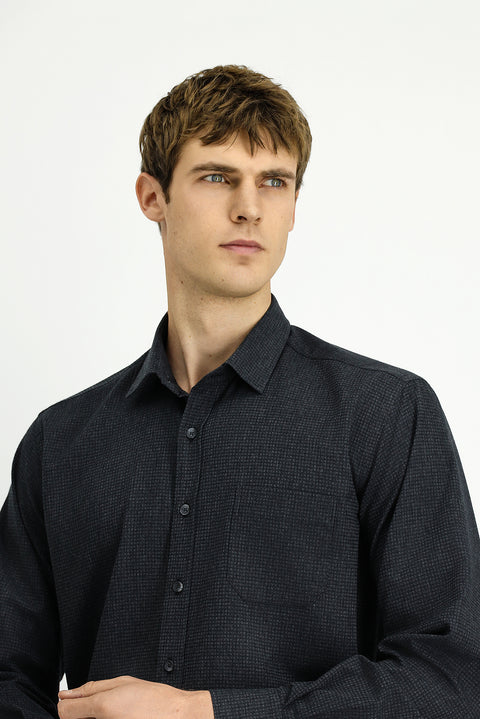 Koyu Antrasit Uzun Kol Regular Fit Desenli Pamuklu Oduncu Gömlek