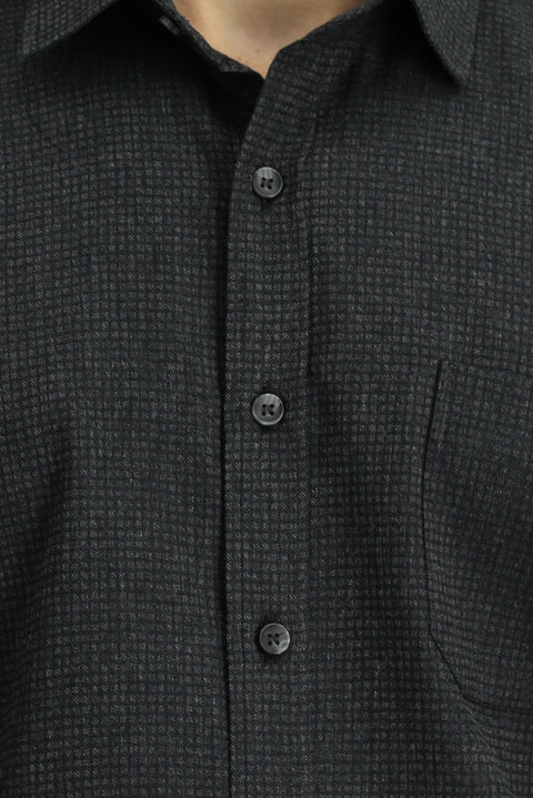Koyu Antrasit Uzun Kol Regular Fit Desenli Pamuklu Oduncu Gömlek