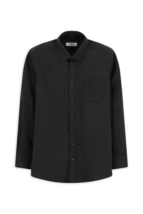 Koyu Antrasit Uzun Kol Regular Fit Desenli Pamuklu Oduncu Gömlek