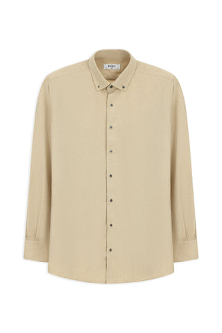  Orta Bej Uzun Kol Regular Fit Desenli Düğmeli Yaka Pamuklu Oduncu Gömlek