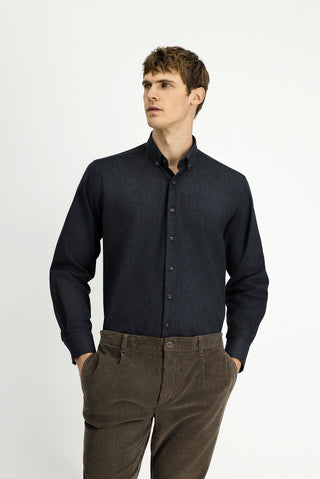  Koyu Antrasit Uzun Kol Regular Fit Desenli Düğmeli Yaka Pamuklu Oduncu Gömlek