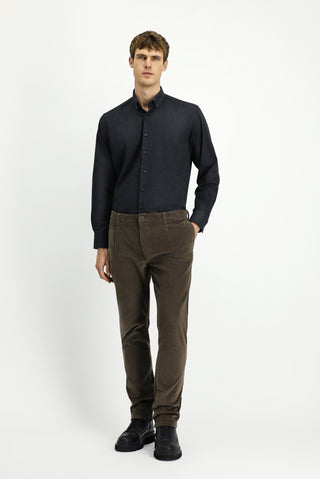  Koyu Antrasit Uzun Kol Regular Fit Desenli Düğmeli Yaka Pamuklu Oduncu Gömlek