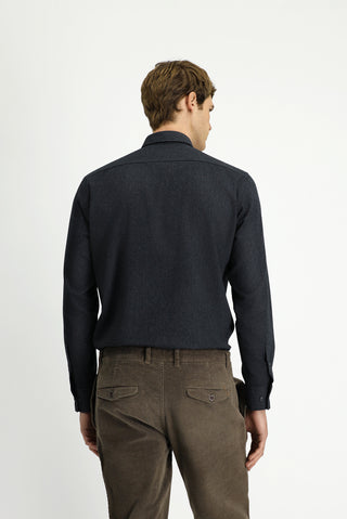  Koyu Antrasit Uzun Kol Regular Fit Desenli Düğmeli Yaka Pamuklu Oduncu Gömlek