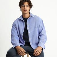 Açık Mavi Uzun Kol Oversize Ekstra Rahat Kesim Pamuk Spor Kadife Gömlek