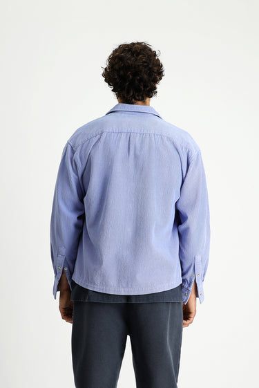 Açık Mavi Uzun Kol Oversize Ekstra Rahat Kesim Pamuk Spor Kadife Gömlek