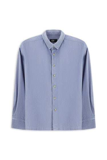 Açık Mavi Uzun Kol Oversize Ekstra Rahat Kesim Pamuk Spor Kadife Gömlek