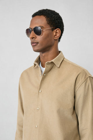  Açık Bej Uzun Kol Oversize Ekstra Rahat Kesim Pamuk Spor Kadife Gömlek