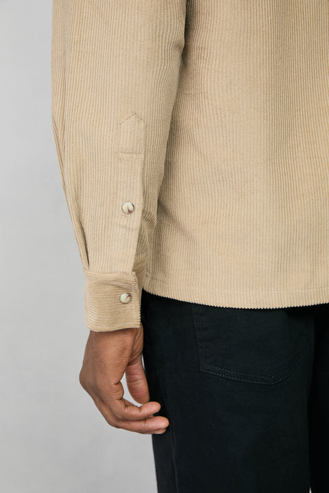 Açık Bej Uzun Kol Oversize Ekstra Rahat Kesim Pamuk Spor Kadife Gömlek