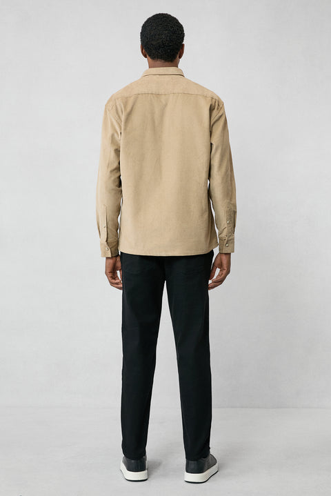 Açık Bej Uzun Kol Oversize Ekstra Rahat Kesim Pamuk Spor Kadife Gömlek