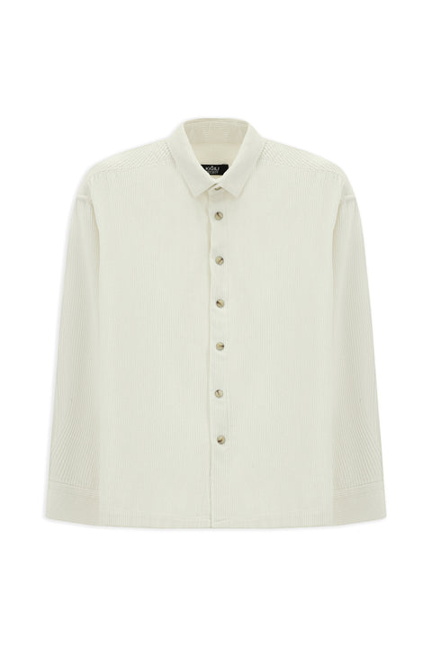 Beyaz Uzun Kol Oversize Ekstra Rahat Kesim Pamuk Spor Kadife Gömlek