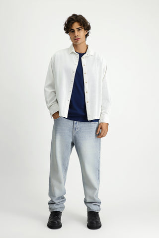  Beyaz Uzun Kol Oversize Ekstra Rahat Kesim Pamuk Spor Kadife Gömlek