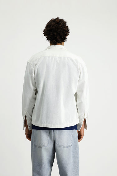 Beyaz Uzun Kol Oversize Ekstra Rahat Kesim Pamuk Spor Kadife Gömlek