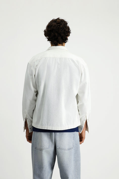 Beyaz Uzun Kol Oversize Ekstra Rahat Kesim Pamuk Spor Kadife Gömlek