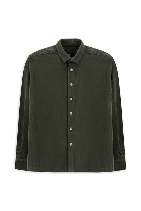 Orta Haki Uzun Kol Oversize Ekstra Rahat Kesim Pamuk Spor Kadife Gömlek