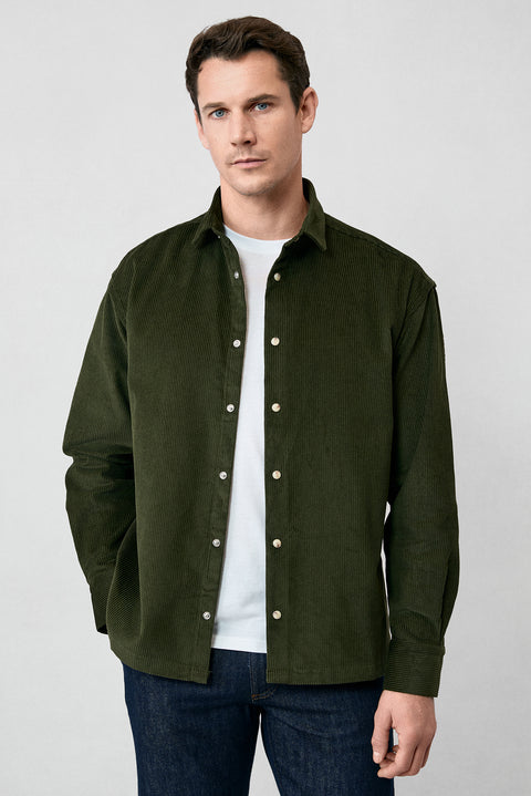 Orta Haki Uzun Kol Oversize Ekstra Rahat Kesim Pamuk Spor Kadife Gömlek