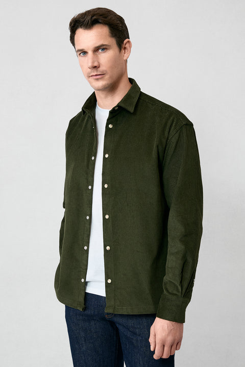 Orta Haki Uzun Kol Oversize Ekstra Rahat Kesim Pamuk Spor Kadife Gömlek