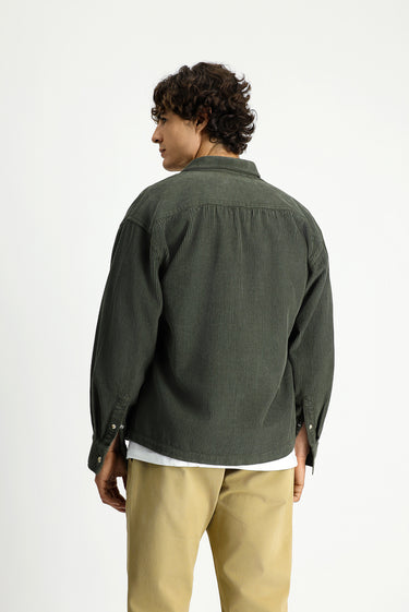 Orta Haki Uzun Kol Oversize Ekstra Rahat Kesim Pamuk Spor Kadife Gömlek