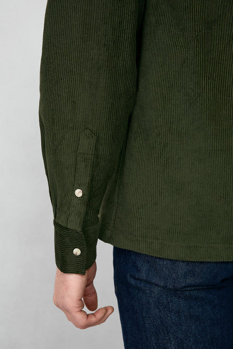 Orta Haki Uzun Kol Oversize Ekstra Rahat Kesim Pamuk Spor Kadife Gömlek